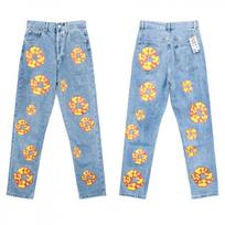 2024 Embroidered Kapok Flower Loose Straight-Leg Unisex Jeans - Trendy Casual Couple Pants Medium gray