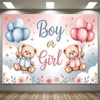 One piece gender revealing backdrop with teddy bear and balloons photo booth props and home decorations 79×59inch/200*150cm