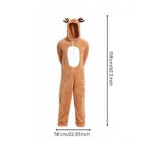 Costume Jumpsuit with Antlers One-Piece Fuzzy Onesie Fleece-Like for Adults L chaki