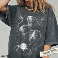 Horror Guinea Pigs Vintage T-Shirt, Gothic Guinea Pigs Graphic Tee, 90s Retro Halloween Pets Tee, Gift Guinea Pig Lover, Spooky Gift for Her 100 gray