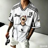 New Men Jujutsu Kaisen Gojo Satoru Graphic Jersey Number 15 Soccer Full Print Oversized Short Sleeve Quick Dry Anime Outfit XL black