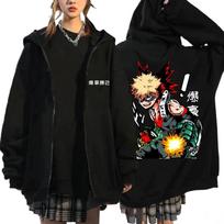 Anime My Hero Academia Katsuki Bakugo Zip Up Hoodie Men Women Harajuku Cosplay Tracksuit Oversized Fleece Casual Vintage Coats L juoda