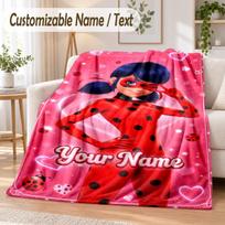 Miraculous Ladybug Custom Name Flannel Throw Blanket Soft Warm for Sofa Bed Indoor Home Use 100cmx150cm