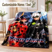 Miraculous Ladybug Custom Name Flannel Throw Blanket Soft Warm for Sofa Bed Indoor Home Use 80cmx120cm