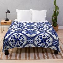 Blue and White Portuguese Tile  Throw Blanket 75cm*90cm white