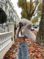KOSY Winter Elegant Luxury Chic Thick Warm Soft Faux Fox Fur Coat Women Long Sleeve Fluffy Fur Jacket With Hood Oversized S gray