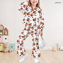 Girls White Round Neck Halloween Printed Long Sleeve Top And Flare Pants Set 170 white