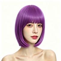 Cosplay Vibrant Bob Wig Fluffy Short Straight Bob Hair Halloween Colored Bangs Wig  Parties violetinė