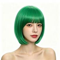 Cosplay Vibrant Bob Wig Fluffy Short Straight Bob Hair Halloween Colored Bangs Wig  Parties žalia