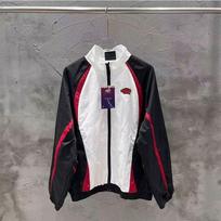 Mens Streetwear Hooded Windbreaker Jacket Casual Pants Set Embroidered Letter Contrast Color Collar Large white