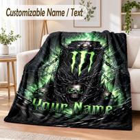 Custom Text Flannel Blanket Monster Energy Print Warm Cozy Blanket Home Sofa Bedding 80cmx120cm
