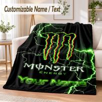 Custom Text Flannel Blanket Monster Energy Print Warm Cozy Blanket Home Sofa Bedding 130cmx150cm