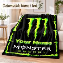Custom Text Flannel Blanket Monster Energy Print Warm Cozy Blanket Home Sofa Bedding 130cmx150cm