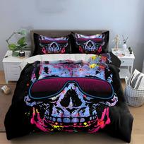 Colorful Skull Art Decor Set  Bedding Set with 1 Duvet Cover 2 Pillowcases Single Double King Queen, Gift EU Twin 135X200cm&set gray