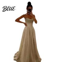 Bridal Wedding Dress Prom Party Evening Backless Spaghetti Strap Sequin Dramatic Gown Sleeveless A-line Floor M