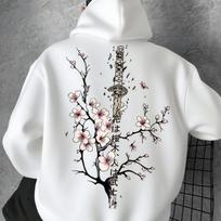 Japonijos vyšnių žiedai Vyrai Moterys Megztinis su gobtuvu Gatvės Atsitiktinis Harajuku Y2K Retro Laisvas Sportinis Kasdienis Rudens Žiemos Megztinis Viršus 3XL balta