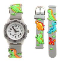 Cute 3D Dinosaur Cartoon Kids Watch Rubber Strap Boys Girls Silicone Quartz Wristwatch Child Brand Timepiece green