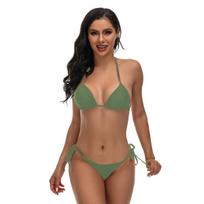 Women S Sexy Split Bikini Swimsuit Tie Halter Triangle Design M žalia