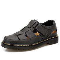 Shoes leather bag head sandals 38-48 breathable beach beef tendon sole soft-soled hole shoes 45 gray