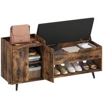 Industrial Shoe Bench with Padded Seat, Hidden Compartment, Shelves, 127x35x59 cm, Rustic Brown