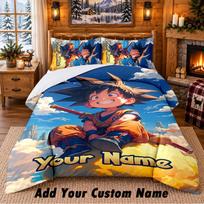 Dragon Ball Custom Name 3Pcs Bedding Set 1 Bed Sheet 2 Pillowcases Bedroom Home Decor 135cmx200cm