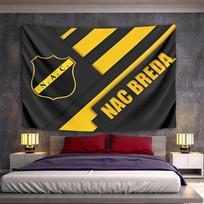 Yellow and black diagonal stripes with a shield and bold text saying  NAC BREDA . Patterned tapestry for bedroom and living room home decor 100x150cm(39x59in)