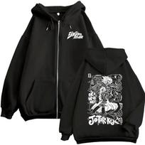 Anime JoJo Bizarre Adventure Graphic Zipper Hoodie Jotaro Kujo Print Zip Up Jacket Men Women Casual Oversized Zip Up Sweatshirt M juoda
