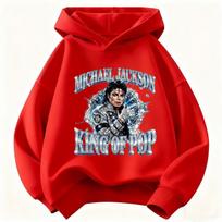 Michael Jackson Graphic Print Kids' Hooded Sweatshirt – Casual, Loose, Warm Autumn/Winter Outdoor Top for Boys and Girls 150 red
