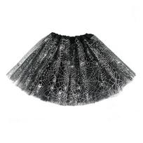 With Lining Tutu Skirt Fluffy Tulle Kids Halloween Skirts New Halloween Spider Skirt  Halloween Kids-Sliver black