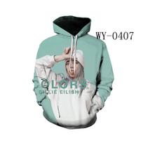 Billie Eilish 3D Color Print Hoodie with Hat - European and American Style Custom gray