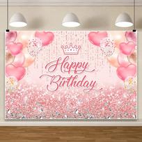 Pink Women Girls Backdrop Happy Birthday Background Photo Party Banner Decor 90.6x70.8inch/230*180cm