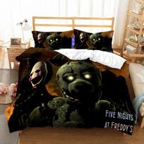 Five Nights At Freddys Cartoon Bear Bedding Set With Soft Polyester Duvet Cover And Pillowcases For Cozy Sleep Green,EU-Single(2pcs):135×200cm