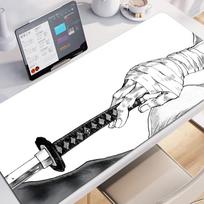 Japanese Katana Sword Mouse Pad Large Black and White Computer Office Table Mat XL Rubber Antislip Keyboard Mat x Desk Mat 400x900x2MM