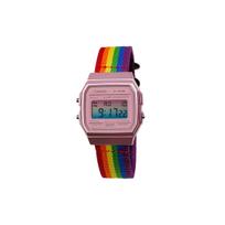 CASIO Custom Collection Quartz Movement Nylon Strap Watch Women's Watch Multicolor Watch Dial F-91WS-4 Multicolor Strap Pink Blue Gradient Watch Crystal gray