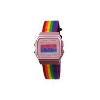 CASIO Custom Collection Quartz Movement Nylon Strap Watch Women's Watch Multicolor Watch Dial F-91WS-4 Multicolor Strap Red Blue Gradient Dial gray