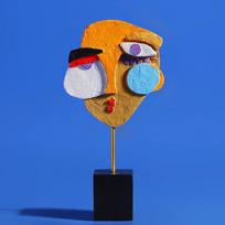 Abstract Face Sculpture Resin Art Modern Home Decor For Coffee Shops And Galleries Yellow orange