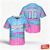 Fashion Gradient Personalized Name Baseball Jersey Men 3d Print Colorful Fresh Sports Short Sleeve Top Summer New Outdoor Shirts 4XL pink