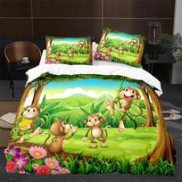Monkey Lovely Cartoon Animal Comfortable Duvet Quilt Cover Pillowcase Bedding Set Children Bedroom Decoration Home Textile 70x133cm 2pcs