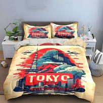Tokyo Skyline Art Decoration Set Bedding Set with 1 Duvet Cover 2 Pillowcases Single Double King Queen, Gift EU Twin 135X200cm&set red