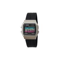 CASIO Custom Collection Quartz Movement Silicone Strap Watch Men's Watches Black Dial F-91WM-7A Black Strap with Gradient Blue and Pink Lens
