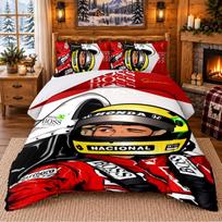Ayrton Senna Pattern Bedding 3Pcs Set Bed Sheet And Pillowcases For Indoor Bedroom 135cmx200cm white