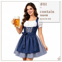 Bavarian Dirndl Maid Costume Dress with Apron, Polyester, Blue or Wine-Red XXL mėlyna