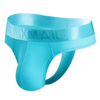 JOCKMAIL Men's Silk Waistband Thong Bikini with Bulge Pouch M blue