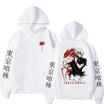 Japonų Anime Tokyo Ghoul Gobtuvėliai Ken Kaneki Gotikinis Gobtuvėlis Retro Megztinis Hip Hop Oversized Vyrams Moterims Laisvalaikio Gatvės Drabužiai Megztiniai S balta