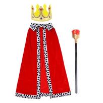 80/90/130/150cm Halloween King Cloak Red Velvet Boys Royal Prince Cape Cosplay Dress Up  Birthday 90cm-3pcs set red red