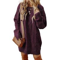 Women's Fashion Loose Cable Knit Long Sleeve Pullover Sweater Dress XL