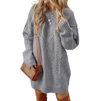 Women's Fashion Loose Cable Knit Long Sleeve Pullover Sweater Dress S gray