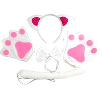 Party Props Cat ear cosplay Headband Tutu Skirt Tail Gloves Set Halloween Cosplay Carnival Birthday Gift costume One Size white