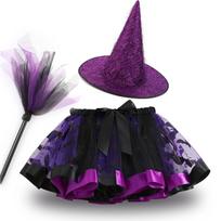 with Hat Halloween Tutu Dress Gothic Halloween Children's Witch Dress  Children style 14 black