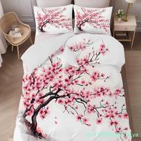 Japanese Mount Fuji Sakura Tree Flower 3D Printed Quilt Cover Sets Fashion Art Exquisite Home Textiles Duvet Cover Pillowcases US Queen(228x228cm)